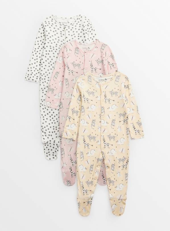 Pastel Safari & Spot Sleepsuits 3 Pack Up to 3 mths